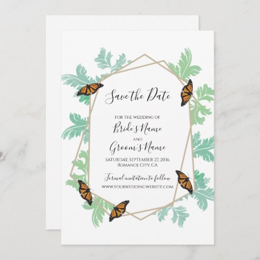 Elegante Monarch Butterfly Hochzeit rettet das Dat Save The Date (Vorne/Hinten)