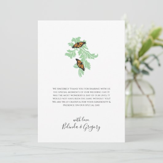Elegante Monarch Butterfly Wedding Dankeschön Card Dankeskarte (Stehend Vorderseite)