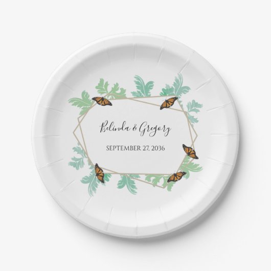 Elegante Monarch Butterfly Wedding Pappteller (Vorderseite)