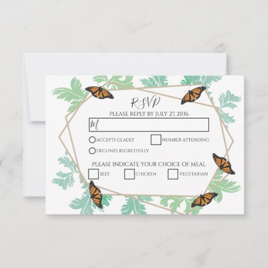 Elegante Monarch Butterfly Wedding RSVP Karten (Vorderseite)