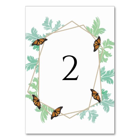Elegante Monarch Butterfly Wedding Tischnummer (Vorderseite)