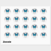 Elegante Monarch Template Blue Butterfly Wedding Runder Aufkleber (Blatt)