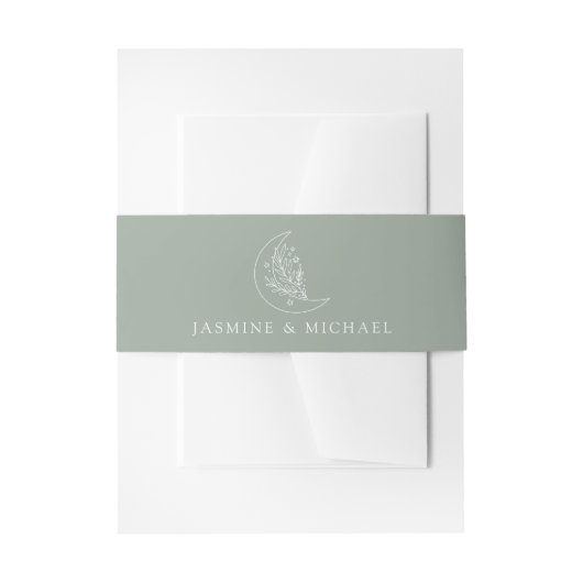 Elegante Mond and Stars Sage Green Wedding Einladungsbanderole (Vorderseite Beispiel)