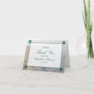 Elegante Mongram & Aquamarin Scallop Beach Hochzei Dankeskarte