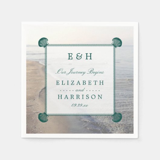 Elegante Mongram & Aquamarin Scallop Beach Hochzei Serviette (Vorderseite)