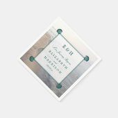 Elegante Mongram & Aquamarin Scallop Beach Hochzei Serviette (Ecke)