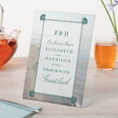 Elegante Mongram & Aquamarin Scallop Beach Hochzei Sockelschild (In Situ)