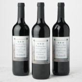 Elegante Mongram & Aquamarin Scallop Beach Hochzei Weinetikett (Flaschen)