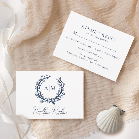 Elegante Mongram Beach Wedding RSVP Karte
