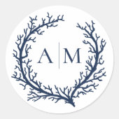 Elegante Mongram Beach Wedding Runder Aufkleber (Vorderseite)