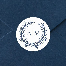 Elegante Mongram Beach Wedding Runder Aufkleber