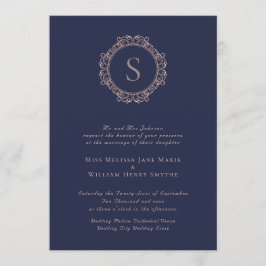 Elegante Mongram Kupfer Blush Navy Hochzeit Einladung