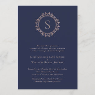 Elegante Mongram Kupfer Blush Navy Hochzeit Einladung