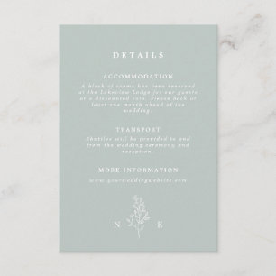 Elegante Mongram Leaf Sage Green Wedding Details Begleitkarte