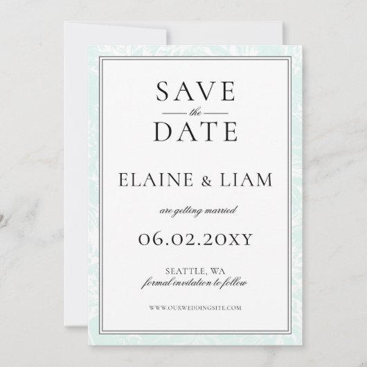 Elegante Mongram Mint Floral Wedding Save The Date (Vorderseite)