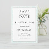 Elegante Mongram Mint Floral Wedding Save The Date (Stehend Vorderseite)
