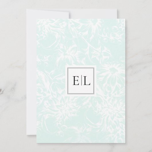 Elegante Mongram Mint Floral Wedding Save The Date (Rückseite)