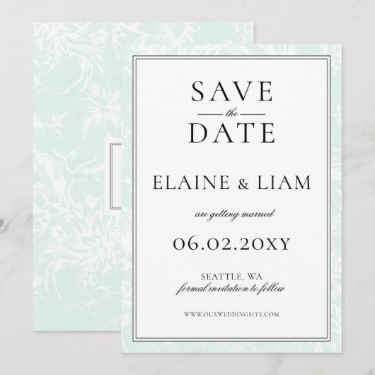 Elegante Mongram Mint Floral Wedding Save The Date (Vorne/Hinten)