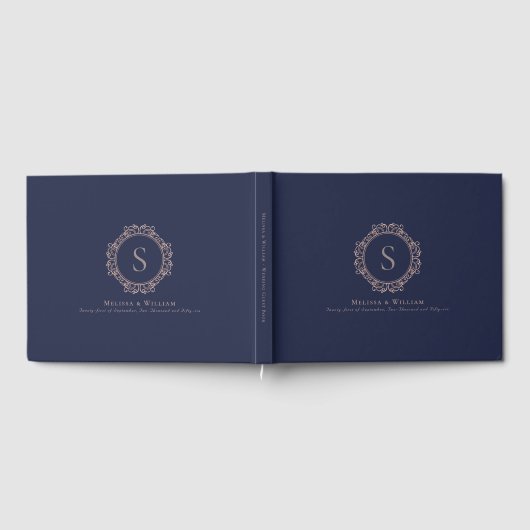 Elegante Mongram Navy Blush Wedding Modern Gästebuch (Voll)