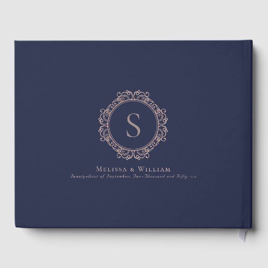 Elegante Mongram Navy Blush Wedding Modern Gästebuch (Rückseite)
