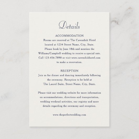 Elegante Mongram Navy-Hochzeit Begleitkarte (Vorderseite)