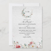 Elegante Mongram Watercolor Floral Winter Wedding Einladung (Vorderseite)