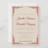 Elegante monochromatische Ruby Red Bone White Wedd Einladung (Vorderseite)