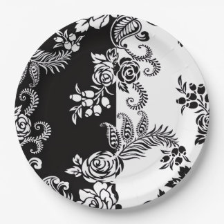 Elegante monochrome Blumenparty-Teller aus Papier Pappteller