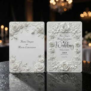 Elegante monochrome cremefarbene Rose Einladung