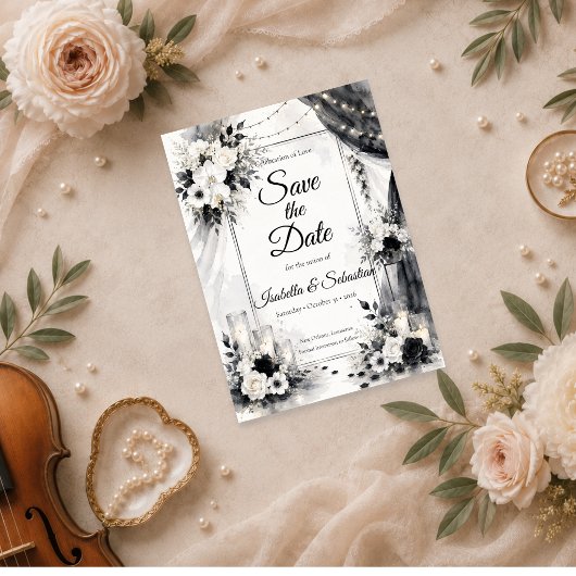 Elegante monochrome Hochzeit Save The Date