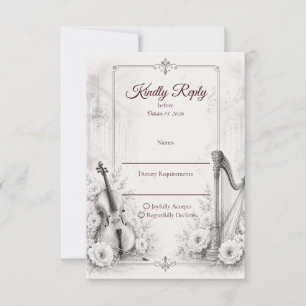 Elegante monochrome musikalische Hochzeit RSVP Karte