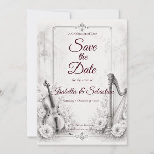 Elegante monochrome musikalische Hochzeit Save The Date