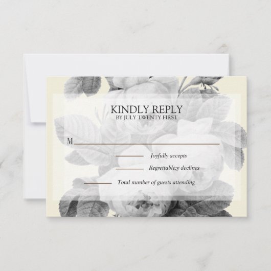 Elegante monochrome Vintage französische Rose RSVP Karte (Vorderseite)