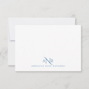 Elegante Monogram 3 Erstname Blue Note Card Mitteilungskarte