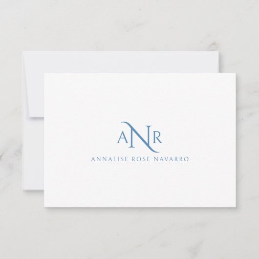 Elegante Monogram 3 Erstname Blue Note Card Mitteilungskarte (Vorderseite)