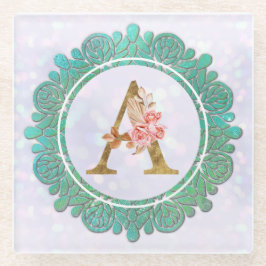 Elegante Monogram Anfangsbuchstaben mit Mandala Glasuntersetzer