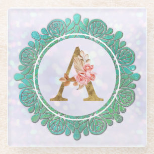 Elegante Monogram Anfangsbuchstaben mit Mandala Glasuntersetzer