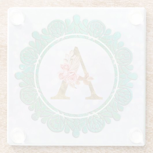 Elegante Monogram Anfangsbuchstaben mit Mandala Glasuntersetzer (Rückseite)