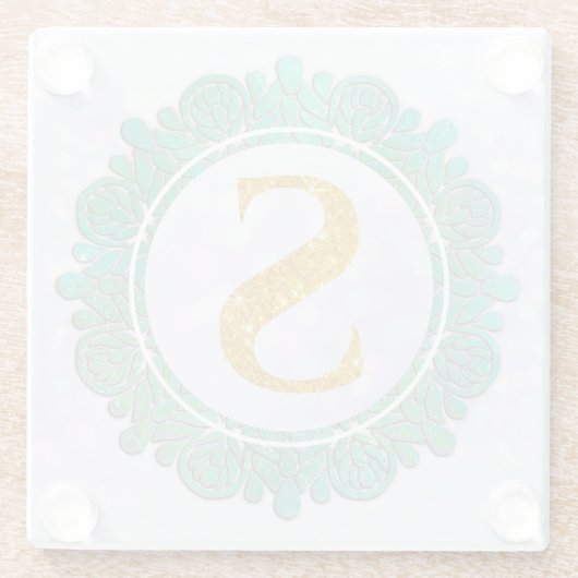 Elegante Monogram Anfangsbuchstaben mit Mandala Glasuntersetzer (Rückseite)