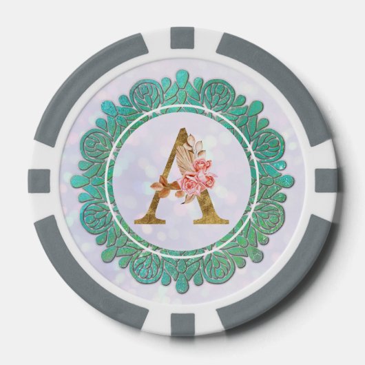 Elegante Monogram Anfangsbuchstaben mit Mandala Pokerchips (Vorderseite)