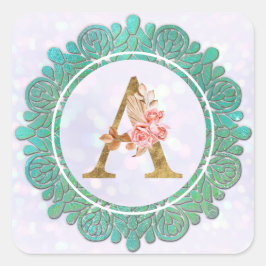 Elegante Monogram Anfangsbuchstaben mit Mandala Quadratischer Aufkleber