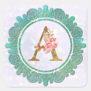 Elegante Monogram Anfangsbuchstaben mit Mandala Quadratischer Aufkleber