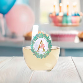 Elegante Monogram Anfangsbuchstaben mit Mandala Weinglas Ohne Stiel