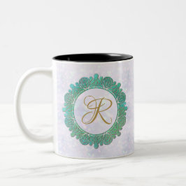 Elegante Monogram Anfangsbuchstaben mit Mandala Zweifarbige Tasse