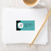 Elegante Monogram Aquamarin Damask Adressaufkleber (Insitu)