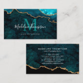 Elegante Monogram Aquamarin Green Marble Agate Geo Visitenkarte (Vorne/Hinten)
