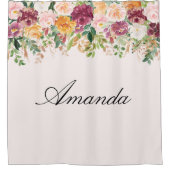 Elegante Monogram Aquarell Rose Garden Duschvorhang (Vorderseite)