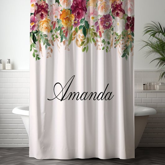 Elegante Monogram Aquarell Rose Garden Duschvorhang