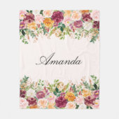 Elegante Monogram Aquarell Rose Garden Fleecedecke (Vorderseite)