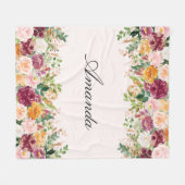 Elegante Monogram Aquarell Rose Garden Fleecedecke (Vorderseite (Horizontal))